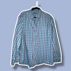 Alan Flusser 100% Cotton Blue and Purple Checkered Casual Button Down Shirt